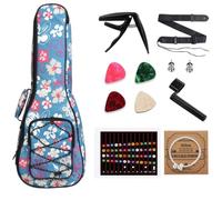 MUINS Ukulele Case,21 23 24 26 Tenor Soprano Concert Ukelele Bag With Bag & Capo & 4 Picks & strings & string Winder & Strap &Stickers,Uke Gift Choice (Light Blue Flower, 26 Inch)