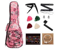 MUINS Ukulele Case,21 23 24 26 Tenor Soprano Concert Ukelele Bag With Bag & Capo & 4 Picks & strings & string Winder & Strap &Stickers,Uke Gift Choice (Pink Flower, 23 Inch)