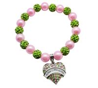 muiot ALPHA Sorority Society Symbol Pink Green Rhinestone Imitation Pearl Heart-shaped Letter Pendant Bead Bracelet Bangle