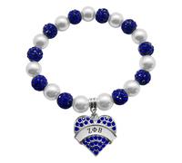 muiot Blue Element Sorority Society ZETA ZPB Letter Heart-shaped Charms Bracelet Women Imitation Pearl Elastic Bangle