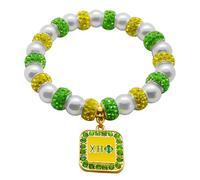 muiot Fashion CHI ETA PHI Letter Sorority Women's Enamel Pendant Yellow Green Rhinestone Bead Imitation Pearl Elastic Bracelet