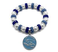 muiot Handmade Greek Letter ZETA AMICAE Enamel Metal Pendant Bracelet | Blue Rhinestone Beads, ZA Sorority Paraphernalia, Jewelry Gift for Women
