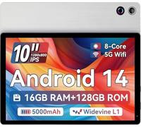 MUISOO 10 Inch Android 14 Tablet, 16GB RAM, 128GB ROM (Expandable to 1TB), Octa-Core Processor, 1280 * 800 IPS HD Touchscreen, 5G/2.4G WiFi, BT 5.0, Dual Camera, 2 Speaker Silver