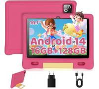 MUISOO 10 Inch Kids Tablet, Android 14 tablet for kids with Octa Core Processor, 16GB RAM 128GB ROM 1TB TF, 5000mAh Battery, WiFi, Bluetooth, Type-C, Kids Tablets with 8+5MP Dual Camera (Pink)