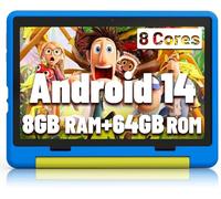MUISOO 10 Inch Kids Tablet, Android 14 tablet for kids with Octa Core Processor, 8GB RAM 64GB ROM 1TB TF, 5000mAh Battery, WiFi, Bluetooth, Type-C, Kids Tablets with 8+5MP Dual Camera (Blue)