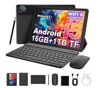 MUISOO Latest 2026 Upgraded Android 15 Tablet, 16GB+1TB Expandable, Android Tablet with Bluetooth 5.4, WiFi 6, Dual Camera, Touch Tablet with Keyboard, Protective Case, Mouse and Headphones (Black)