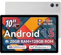 MUISOO Tablet, 10.4 inch Android 15 Tablet, 20GB RAM 128GB ROM 1TB TF Card Expandable Octa-Core, Widevine L1, 1280 * 800 HD Touchscreen, Face ID, Bluetooth 5.3, WiFi 6, Fast Charging (Silver)