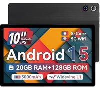MUISOO Tablet, 10.4 inch Android 15 Tablet, 20GB RAM 128GB ROM 1TB TF Card Expandable Octa-Core, Widevine L1, 1280 * 800 HD Touchscreen, Face ID, Bluetooth 5.3, WiFi 6, Fast Charging (Black)