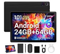 MUISOO Tablets 10 inch Tablet Android 16,24GB RAM 64GB ROM 1TB Expand,5G WiFi 6,1280 x 800 HD/Dual 5MP+8MP Camere,Android Tablet with Keyboard, Mouse, Case Black