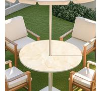 Muiuou Elastic Edge Fitted Round Tablecloth Protector Waterproof Outdoor Circle Tablecloth with Parasol Hole and Zipper, Wipe Clean Table Cover for Garden BBQ Party (Style 13,M(36-44inch))