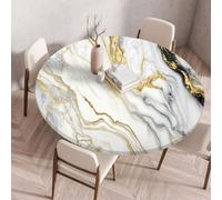 Muiuou Elastic Fitted Round Tablecloth, Marble Printing Tabletop Reusable Waterproof Oil-Proof Round Table Cover Cloth, Fitted Home Decoration Restaurant Kitchen