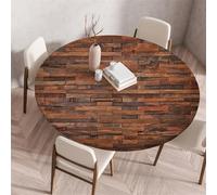 Muiuou Elastic Fitted Round Tablecloth, Wood Texture Printing Reusable Waterproof Oil-Proof Circle Table Cover Cloth, Fitted Home Decoration Restaurant Picnic (55.1 inch (Round),Style 17)