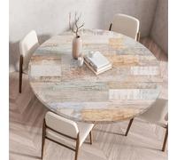 Muiuou Elastic Fitted Round Tablecloth, Wood Texture Printing Reusable Waterproof Oil-Proof Circle Table Cover Cloth, Fitted Home Decoration Restaurant Picnic (27.6 inch (Round),Style 3)