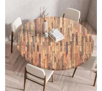 Muiuou Elastic Fitted Round Tablecloth, Wood Texture Printing Reusable Waterproof Oil-Proof Circle Table Cover Cloth, Fitted Home Decoration Restaurant Picnic (39.4 inch (Round),Style 14)