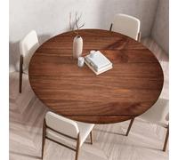 Muiuou Elastic Fitted Round Tablecloth, Wood Texture Printing Reusable Waterproof Oil-Proof Circle Table Cover Cloth, Fitted Home Decoration Restaurant Picnic (55.1 inch (Round),Style 12)