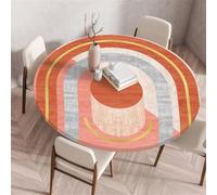 Muiuou Outdoor Elastic Fitted Round Tablecloth, Printing Reusable Waterproof Oil-Proof Wipeable Round Table Cover Cloth, Fitted Kitchen Restaurant Home Decoration