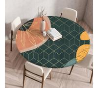 Muiuou Outdoor Round Tablecloth, Bohemian style Wipeable Elastic Edge, Anti-stain Oil-Proof and Waterproof Table Protector for Restaurant Kitchen Picnic Party (51.2 inch (Round),Style 12)