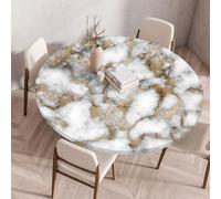 Muiuou Outdoor Table Cloth, Marble Printing Reusable Waterproof Oil-Proof Elastic Edged Protector Round Tablecloth, Fitted Kitchen Restaurant Picnic Home Decoration