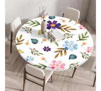 Muiuou Round Tablecloth, Flower Printing Reusable Wipeable Waterproof Oil-Proof Elastic Edged Circle Tablecloth, Fitted Kitchen Restaurant Picnic Home Decoration (Diameter 90cm,Style 1)