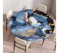 Muiuou Round Tablecloth, Marble Printing Tabletop, Reusable Waterproof Oil-Proof Elastic Edged Round Table Cover Cloth, Fitted Kitchen Restaurant Home Decoration