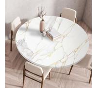 Muiuou Round Tablecloth, Marble Printing Tabletop, Reusable Wipeable Waterproof Oil-Proof Elastic Edged Round Table Cover Cloth, Fitted Kitchen Dining Room Picnic