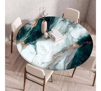 Muiuou Round Tablecloth, Marble Printing Tabletop, Reusable Wipeable Waterproof Oil-Proof Elastic Edged Round Table Cover Cloth, Fitted Kitchen Dining Room Picnic