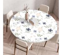 Muiuou Round Tablecloth, Waterproof Wipeable Table Cover Elastic Edge, Flower Printing Reusable Round Table Cover Cloth,Kitchen Fitted Restaurant Home Decoration (Diameter 140cm,Style 7)
