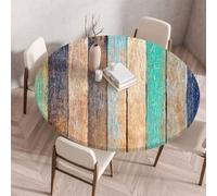 Muiuou Round Tablecloth, Wood Texture Printing Reusable Waterproof Oil-Proof Elastic Round Table Cover Cloth, Fitted Kitchen Restaurant Picnic Home Decoration (Diameter 140cm,Style 12)