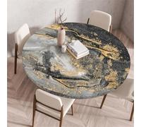 Muiuou Waterproof Elastic Fitted Round Tablecloth,Marble Printing Reusable Waterproof Oil-Proof Edged Protector Round Tablecloth,for Fitted Kitchen Restaurant Picnic (Diameter 120cm,Marble 5)