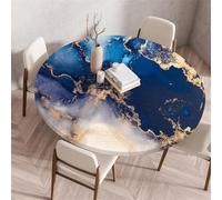 Muiuou Waterproof Elastic Fitted Round Tablecloth,Marble Printing Reusable Waterproof Oil-Proof Edged Protector Round Tablecloth,for Fitted Kitchen Restaurant Picnic (Diameter 60cm,Marble 11)