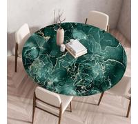 Muiuou Waterproof Elastic Fitted Round Tablecloth, Marble Printing Reusable Waterproof Oil-Proof Round Table Cover Cloth, Fitted Home Decoration Restaurant Picnic (Diameter 60cm,Marble 9)