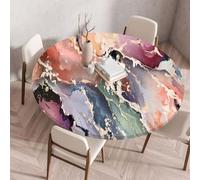 Muiuou Waterproof Elastic Fitted Round Tablecloth, Marble Printing Reusable Waterproof Oil-Proof Round Table Cover Cloth, Fitted Home Decoration Restaurant Picnic (Diameter 120cm,Marble 19)