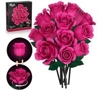 Muiurple Fuchsia Roses Bouquet Building Set, Twisting Bloom Flowers Botanical Collection Blocks for Wedding Decor, Gifts for Wedding & Valentines, Artificial Plant for Adults Women