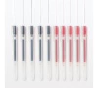 MUJI Gel Pen Set, 10-Pack (5 Black, 5 Red), Refillable, Clear Barrel (0.38mm)