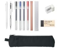 MUJI Premium Stationery Set, 11-Piece Collection with Black Case, Gel Pens, Pencils and Accessories (With Gel Pens 0.5mm)