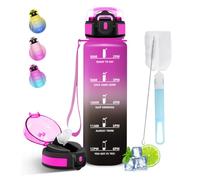 Mujigaga 1 Litre Sports Bottle with Time Marker, Water Bottles with Straw, Easy to Clean, Safety Lock, Anti-Leak, Motivational Water Bottle for Cycling, Office, Fitness