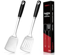 MUJINON 14-in Spatula Set, 18/0 Stianless Steel Heavy Duty Turner & Slotted Spatula, Kitchen Cooking Utensils Set, High Heat Resistant, Grilling Frying Serving Food, Pack of 2