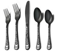 MUJINON Skull Black Silverware Set for 4, 20-Piece Black Flatware Set, Gothic Skeleton Cutlery for Decoration, Halloween, Party, Gift, Housewarming