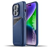 Mujjo Full Leather Wallet Case for iPhone 14 Pro with Card Holder (Monaco Blue)
