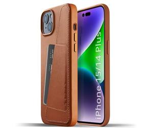 Mujjo Full Leather Wallet Case for iPhone 15 Plus, iPhone 14 Plus with Card Holder (Tan)