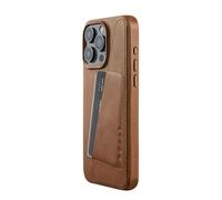 Mujjo Leather Wallet Phone Case - Fits iPhone 15 Pro Max - MagSafe Compatible - Premium Leather - Holds 3 Cards - Enhanced Protection - Made From Recycled Materials - Slim Profile - Dark Tan