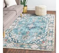 MUJOO 5'x7' Area Rugs Teal Machine Washable Rugs Living Room Rugs Boho Rug for Bedroom Laundry Room Kitchen Non Slip Carpet Abstract Soft Low-Pile Blue Floral