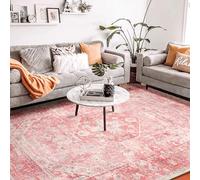 MUJOO 8x10 Area Rugs Pink Rugs for Living Room Girls Boho Rugs for Bedroom Washable Rug Large Non Slip Throw Carpet for Bedside Dining Room Indoor Soft Light Pink Floral Home Decor