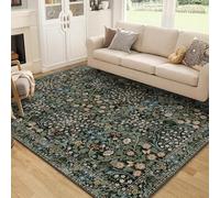 MUJOO Floral 5x7 Area Rugs,Washable Rug for Living Room Bedroom Office Dining Room,Large Throw Carpet,Boho Non Slip Indoor Floor Big Soft Botanical Vintage Ultra-Thin Black and Green