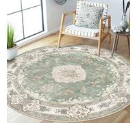 MUJOO Green Round Rug 5ft,Circle Washable Area Rugs for Bedroom Living Room Bathroom,Boho Large Non Slip Circular Carpet,Sage Floral