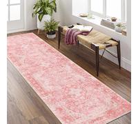 MUJOO Pink Runner Rug,Washable 2x8 Runner Rugs for Hallways Kitchen Bedside Bathroom,Boho Area Rug Carpet Runner Long Non Slip Throw Rug Modern Soft Light Pink Floral