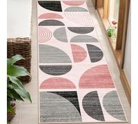 MUJOO Pink Runner Rug Washable,Boho 2x6 Area Rugs for Hallways Kitchen Bathroom Bedroom Entryway,Non Slip Carpet Long Mat Indoor,Soft Modern Abstract Pink and Grey