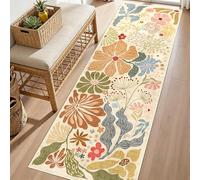 MUJOO Washable 2x6 Runner Rugs for Hallway Kitchen Bedside,Floral Long Area Rug for Bedroom Bathroom Laundry Room Floor Non Slip Carpet Throw Rug Boho Modern Abstract Botanical Flower Beige