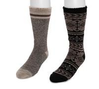 MUK LUKS Men's 2 Pk Heat Retainer Socks, Dk Grey/Pearl, One Size