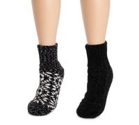 MUK LUKS Women's (2 Pair Pack) 2 Pack Chenille Cabin Socks, Black, Small-Medium